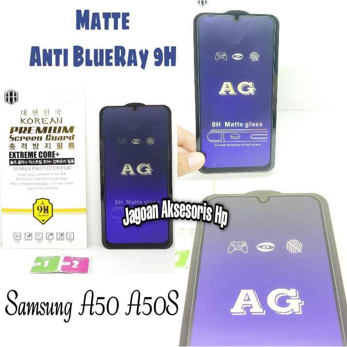 MATTE Blue Ray 9H Samsung A50 A50s 6.4 inch Tempered Glass FULL GLUE NO Sidik Jari ANTI RADIASI