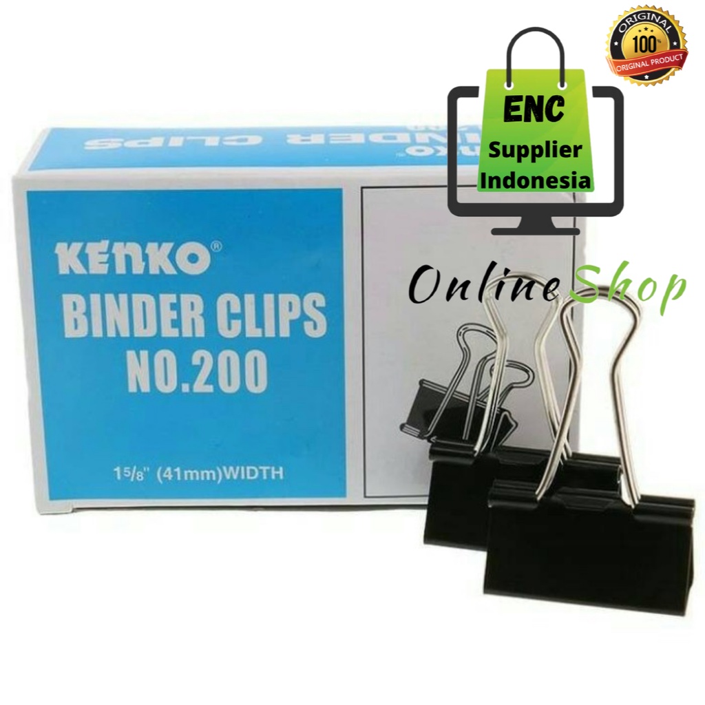 

kenko 12 buah binder clip no. 200 klip penjepit kertas no.200 41mm per pak - enc.sup