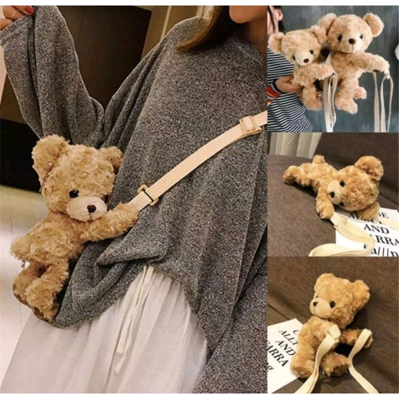 TAS SELEMPANG BERUANG MERANGKUL / TAS SELEMPANG TEDDY BEAR  BERUANG / TAS BONEKA / TAS SELEMPANG MIN