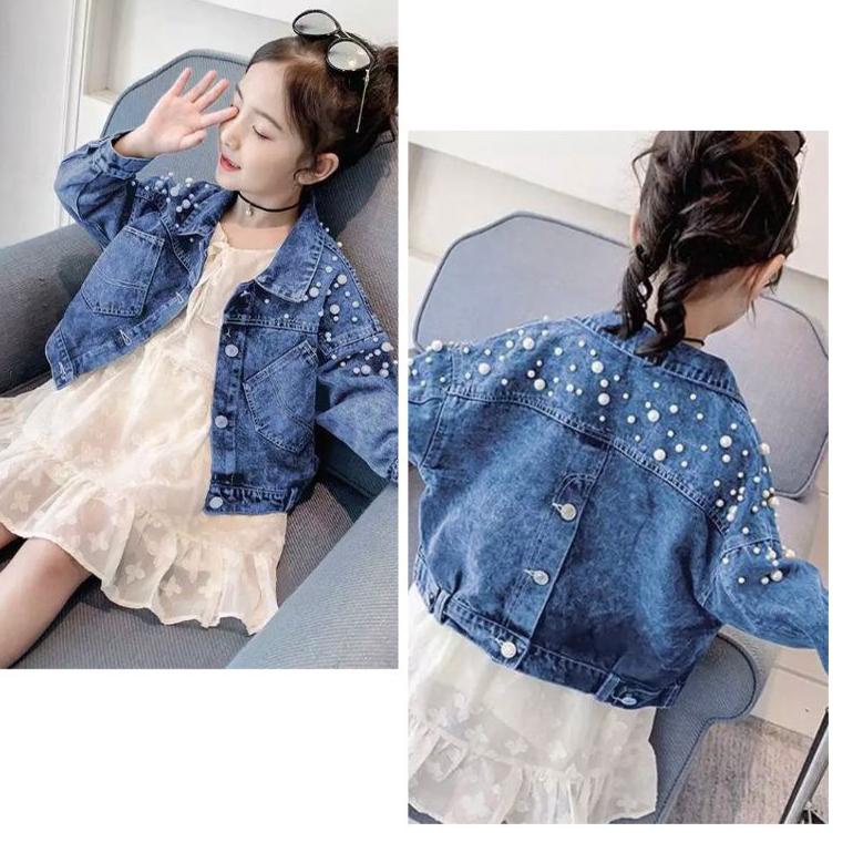 ➵ ✅ COD - JAKET JEANS CROP KOMBINASI MUTIARA TEMBAK OVERSIZE CROP/JAKET JEANS WANITA / JAKET WANITA 