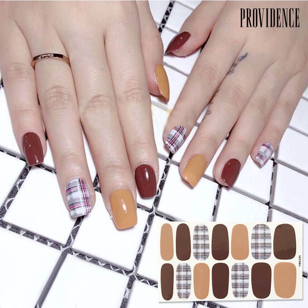 14pcs / Lembar Stiker Kuku 3d Full Cover Tahan Air Untuk Dekorasi Manicure