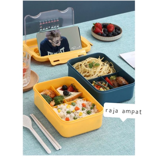 KOTAK MAKAN/LUNCH BOX JERAMI ANTI TUMPAH BPA FREE (PLUS SENDOK DAN GARPU)