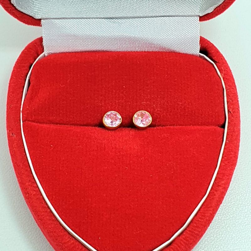 Giwang Anting Tusuk Emas Muda Mata Burung Pink 1/2 Gram