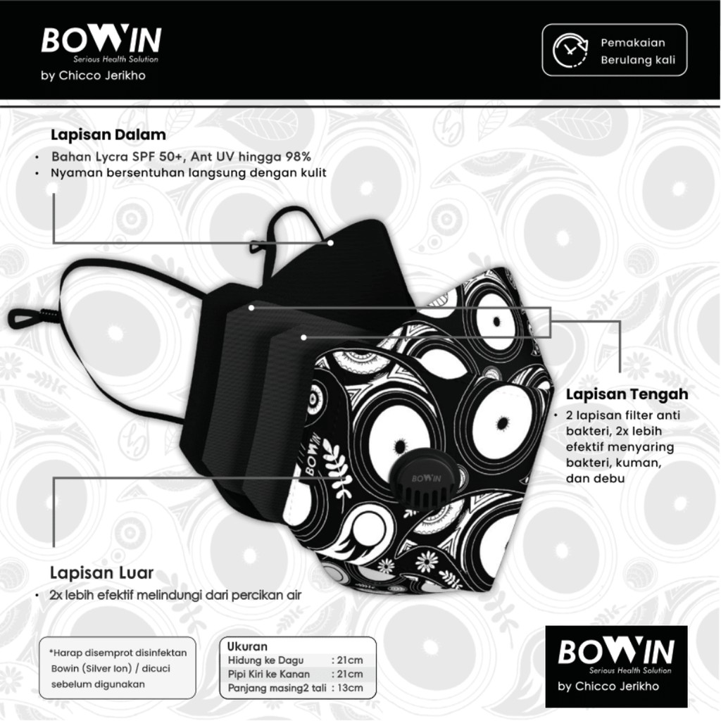 [Bowin - Chicco Jerikho Series] Masker UPF 50+ Anti UV Masker Motor / Masker Kain / Masker Bomber 4D