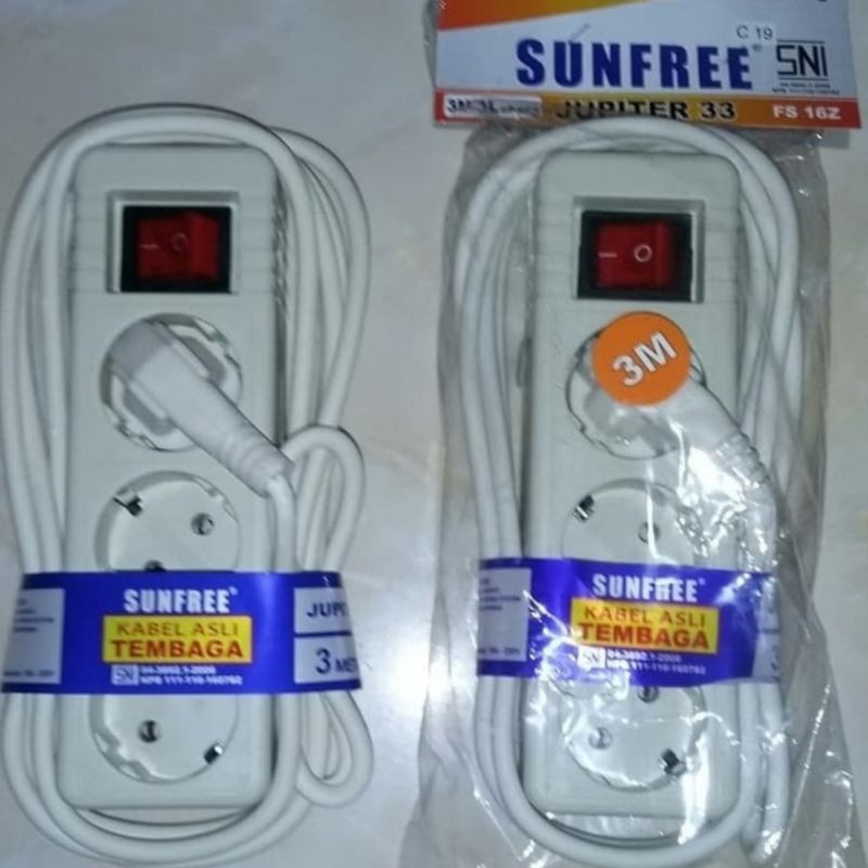 Sunfree Stop kontak 5 lubang  + Kabel 3 Meter FSK 35 Jupiter