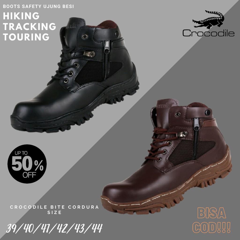 Sepatu Pria Crocodile Bite Cordura Sleting Boots Safety Ujung Besi Kerja Lapangan Outdoor Anti Selip