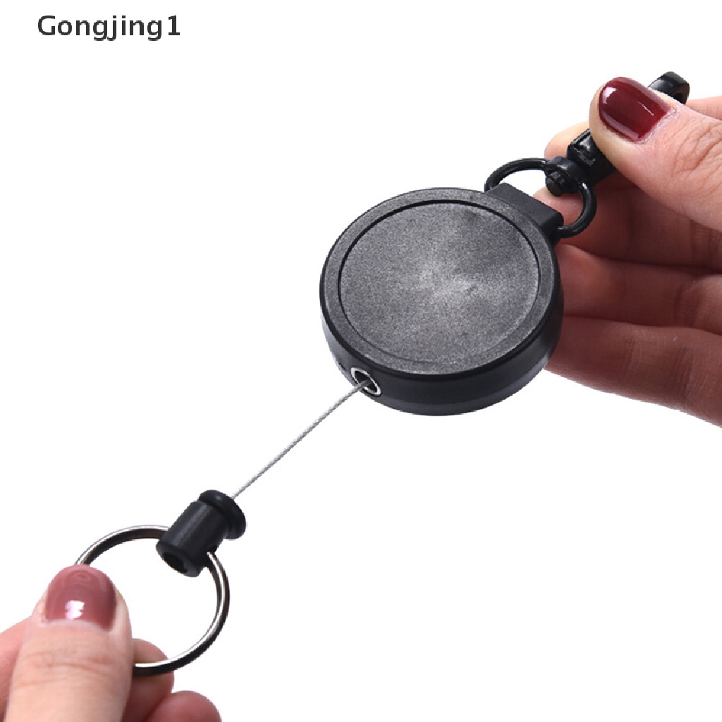 Gongjing1 Gantungan Kunci Holder Kartu ID Dengan Tali Retractable Warna Hitam