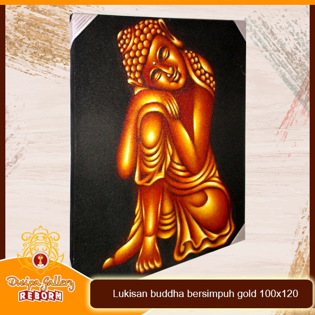 Lukisan Buddha bersimpuh gold 100 X 120