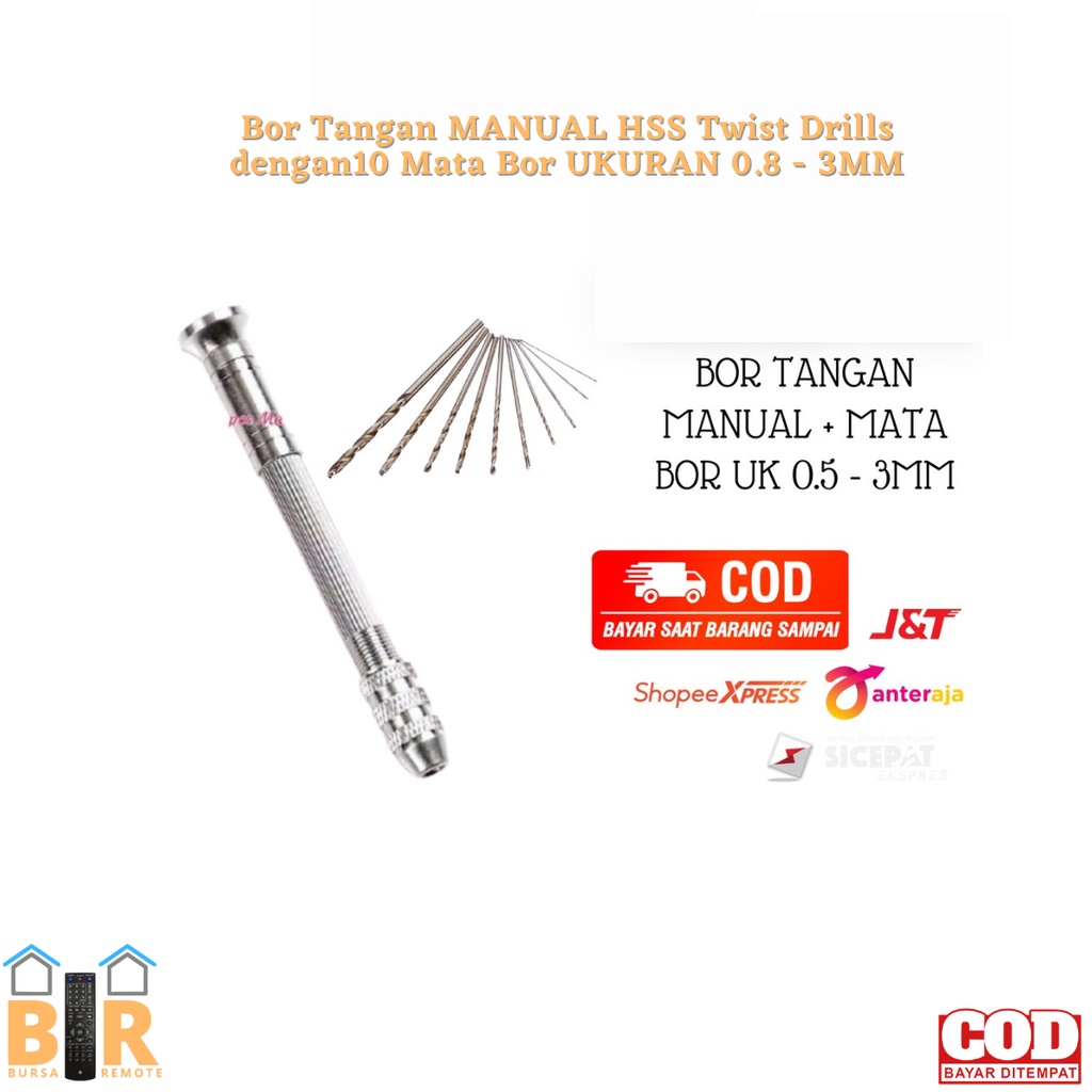 Bor Tangan MANUAL HSS Twist Drills dengan10 Mata Bor UKURAN 0.8 - 3mm