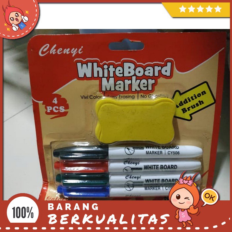 

Keperluan Stationery Whiteboard Marker Isi 4 Pcs Plus Brush Spidol Mainan Edukatif Anak Kecil Unik