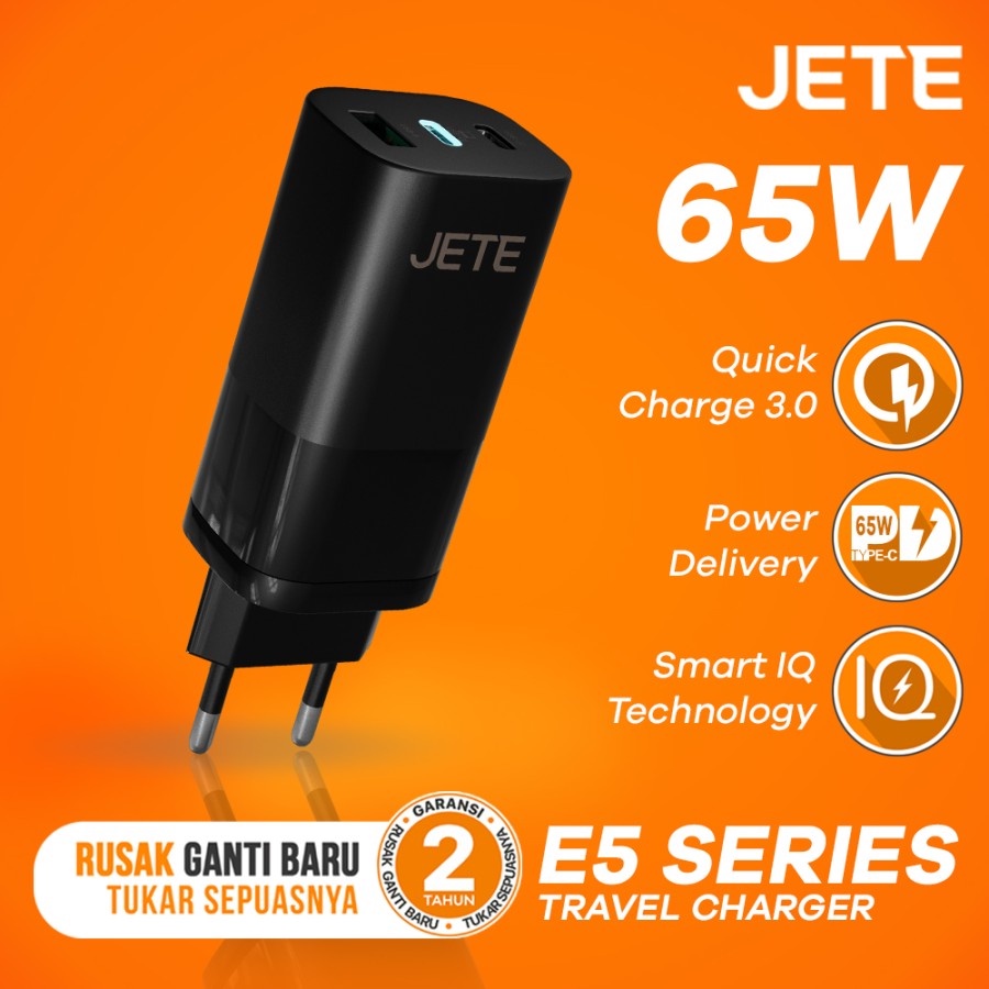 Charger Hp Fast Charger 65 Watt 3 Port Power Delivery JETE E5  - Garansi 2 Tahun