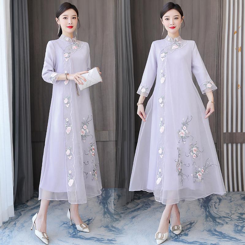 Cheongsam modified dress spring national style tea clothes retro Tang women's Chinese style spring a