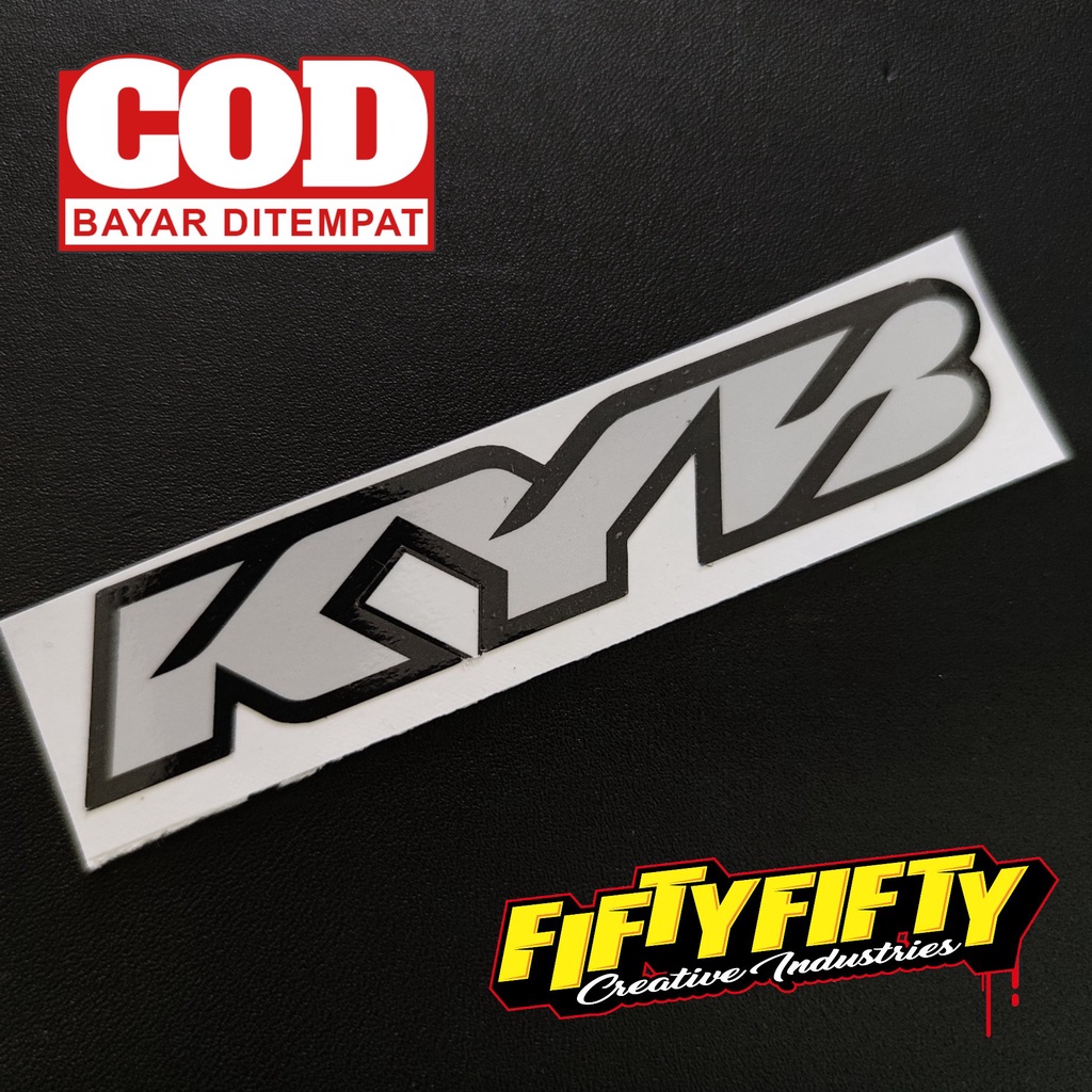 img Stiker Print Cut KYB Hitam Abu Stiker Printing Laminasi Glossy Tahan Air Stiker Motor Mobil Helm Sudah Membentuk Pola Desain