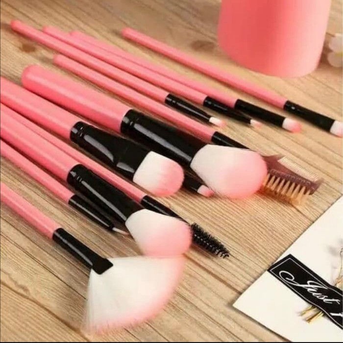 Set Alat Make Up Brush 12 In 1 Tube Rias Make Up Tabung Pink