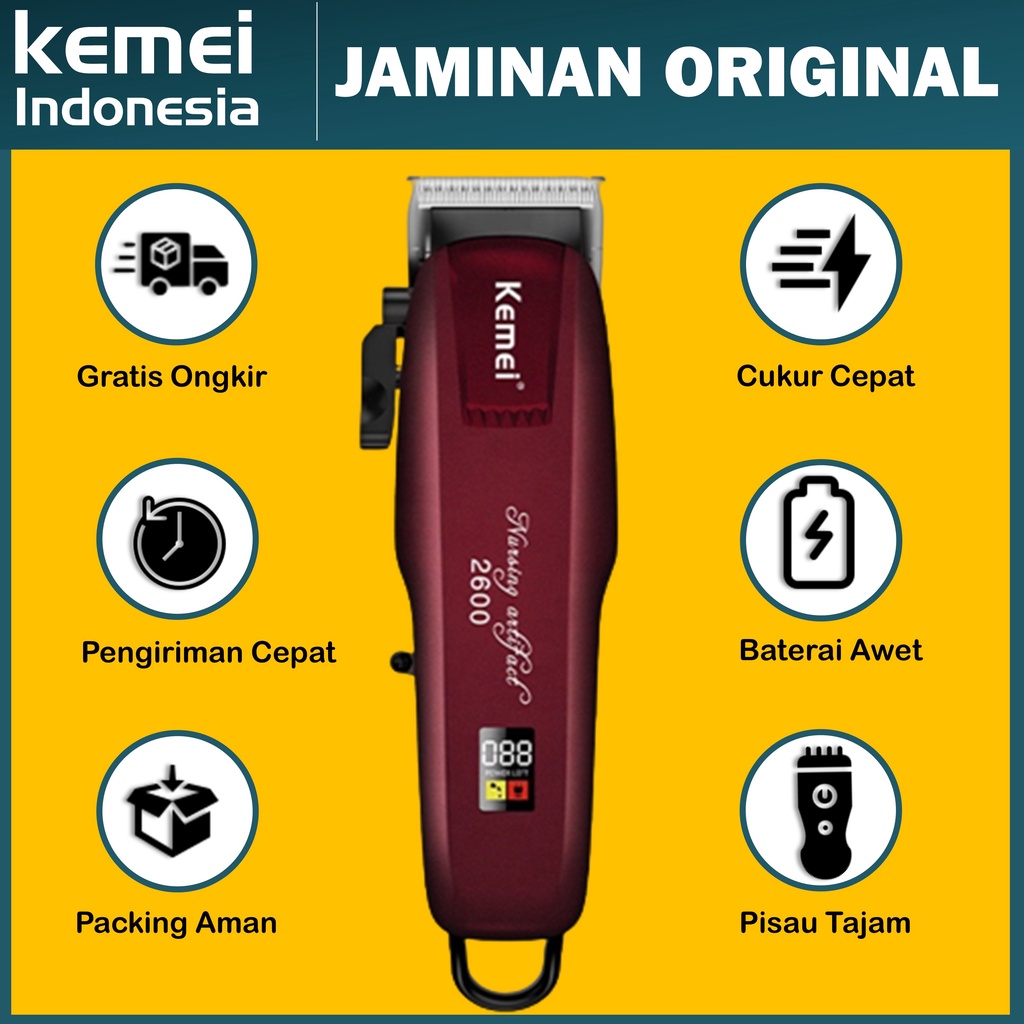 Alat Cukur Rambut Kemei KM-2600 Electric Rechargeable Hair Trimmer Cutting Machine (9W/2200mAh)