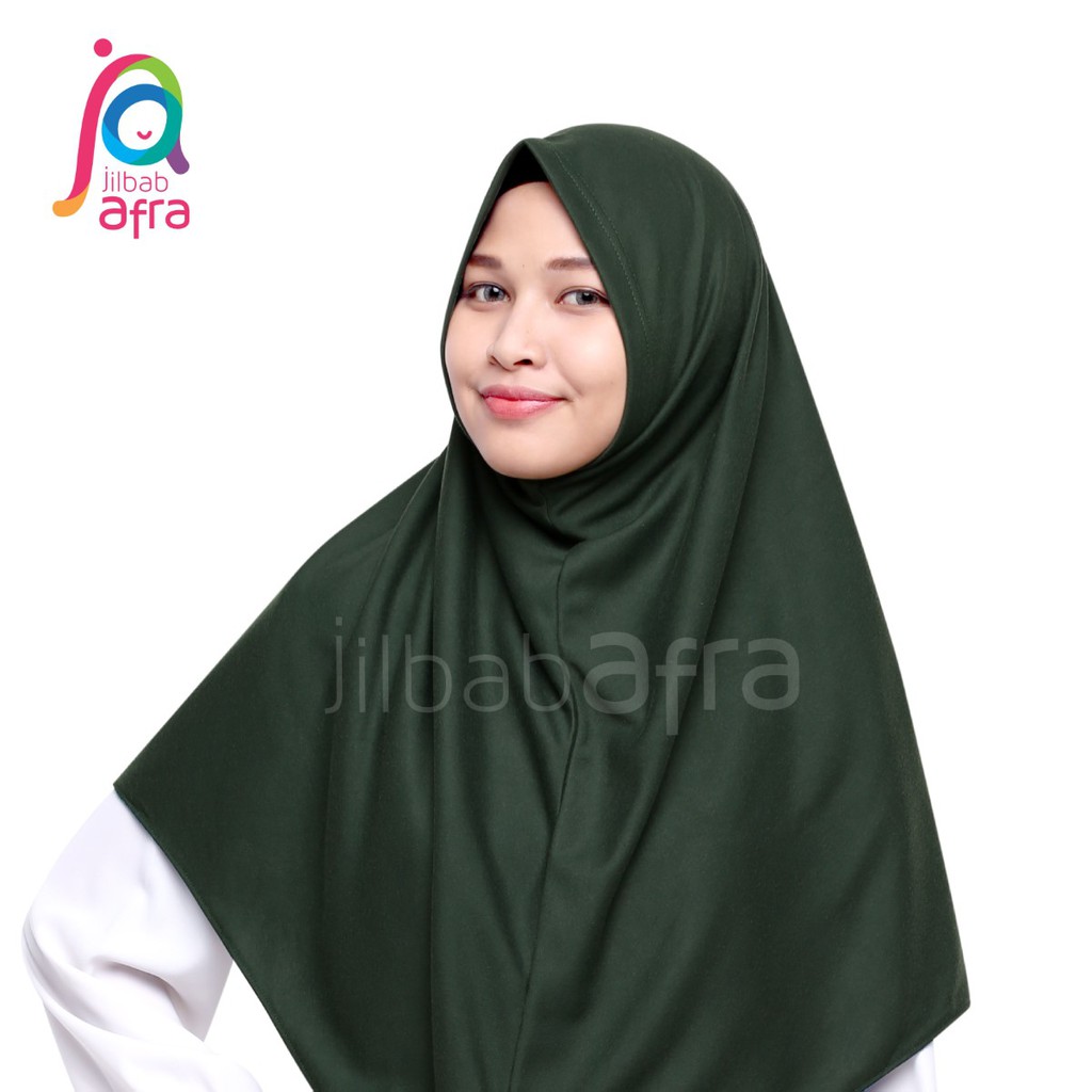 Jilbab Afra Syifa Hijau Tua - Bergo Syiria Non Pet - Hijab Instan Bahan Kaos, Adem &amp; Lembut