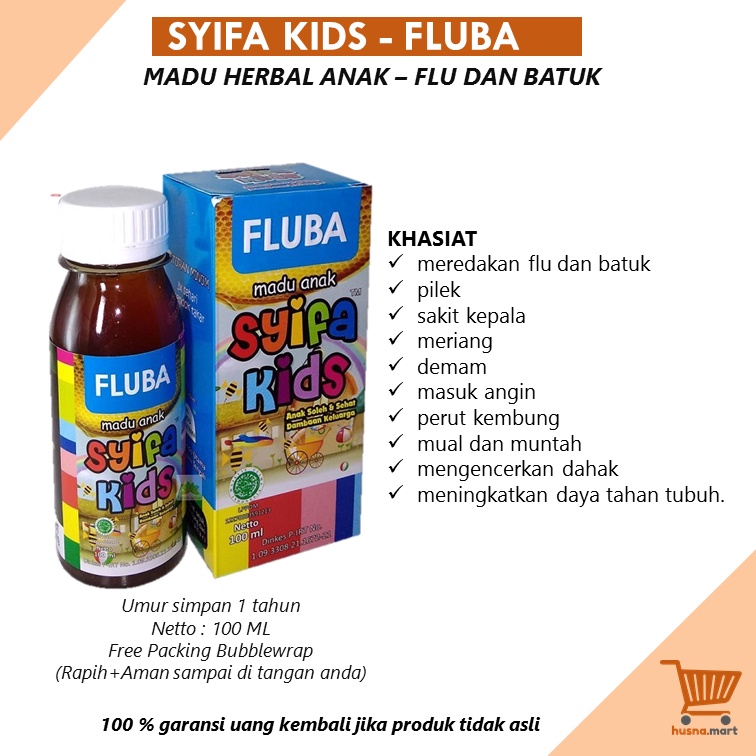 Madu Anak Syifa kids FLUBA Original [Flu dan Batuk] - Obat Herbal Flu dan Batuk Anak SyifaKids 100 ml