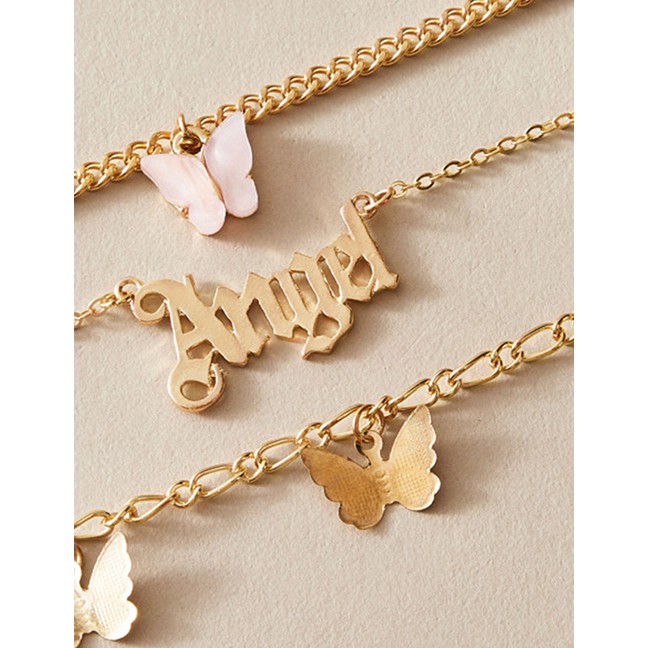 LRC Gelang Kaki Fashion Gold Color Alphabet Butterfly Alloy Chain K26929