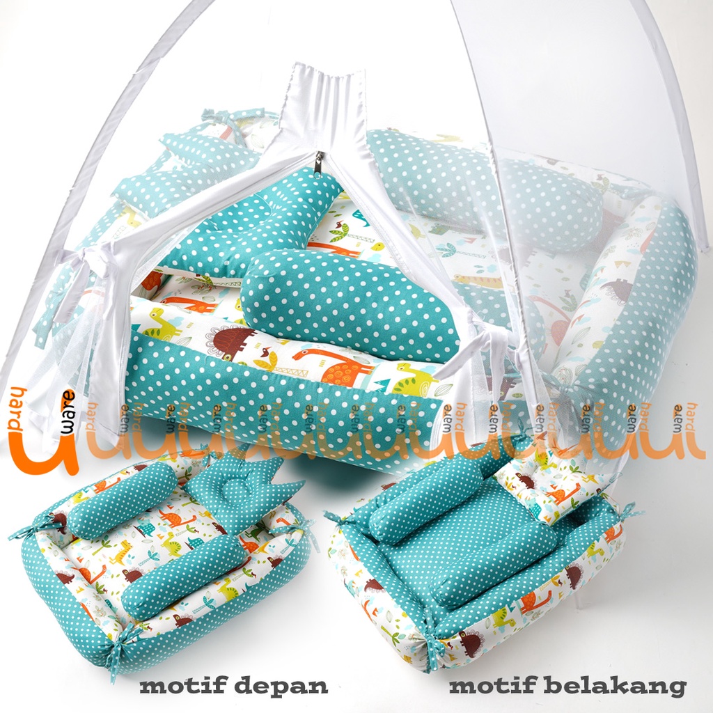 KASUR KOLAM KELAMBU TENDA MURAH / KASUR BAYI MOTIF BOLAK BALIK FREE BANTAL CROWN + 2 GULING BAYI