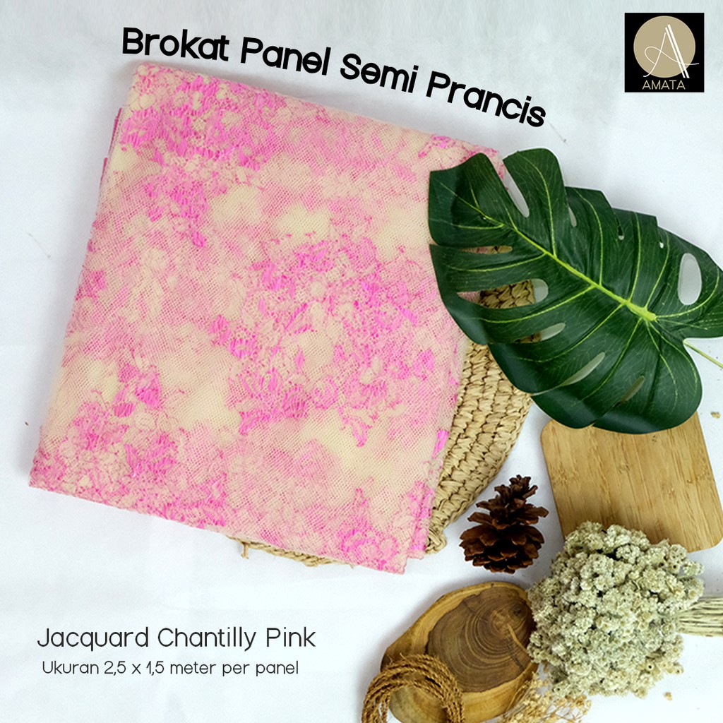Kain Brokat Brukat Tile Semi Prancis Bahan Kebaya Jacquard Chantilly Pink