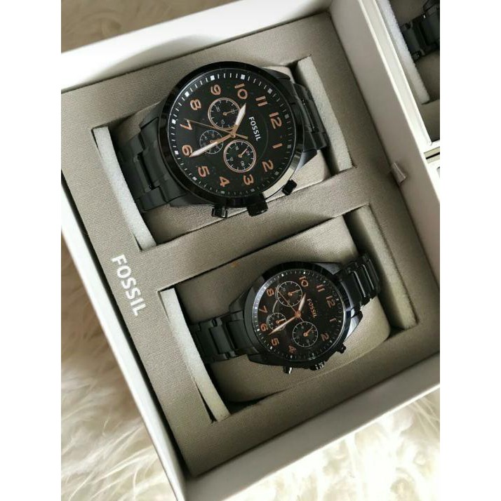 Sangat Murah Fossil Couple Watch Black Stainless