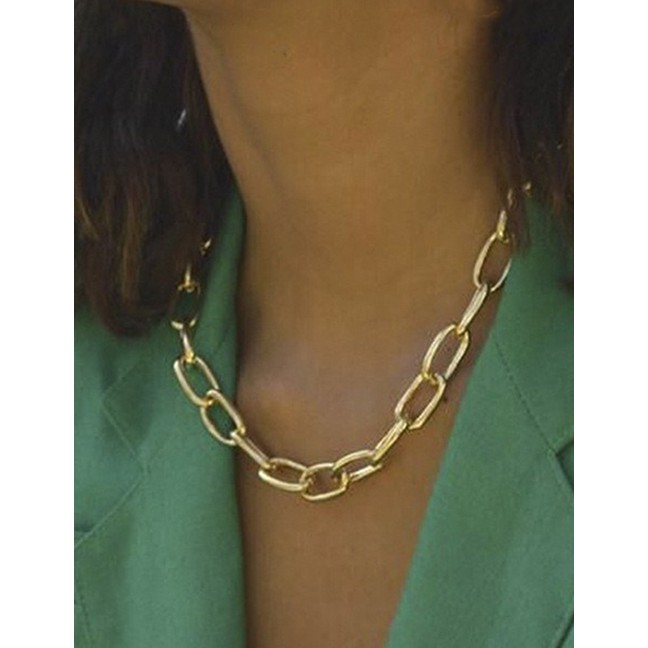 LRC Kalung Fashion Golden Thick Chain Alloy Hollow Necklace K3603X