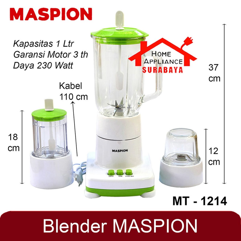 Blender Maspion Kaca 3 IN 1 Kapasitas 1 Liter MT-1214 / MT 1214