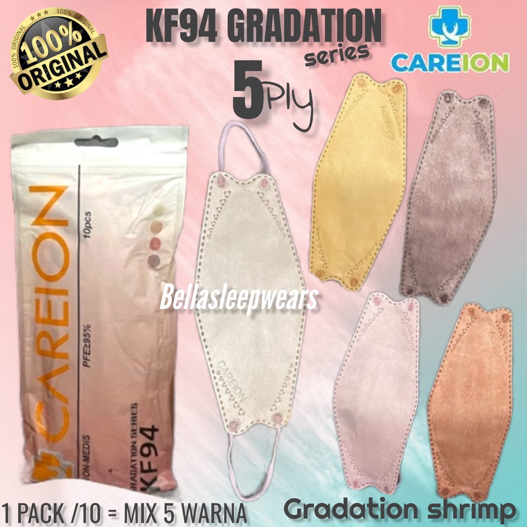 KF94 5PLY GRADATION MIX CAREION - MASKER KF94 GRADATION SHRIMPINK MORANDI / HIJAB CAREION 4 Ply isi 10 Pcs ORIGINAL