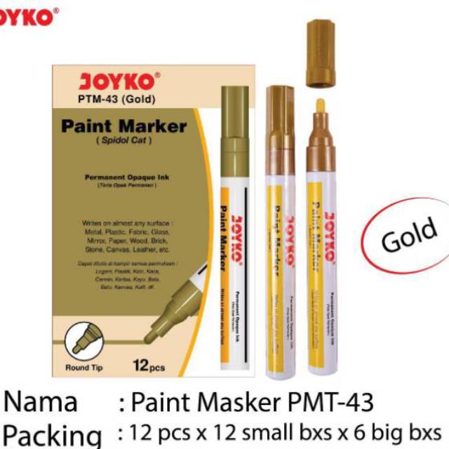 

PAINT MARKER JOYKO PTM 43 GOLD/PAINT MARKER JOYKO PTM 37 WHITE/ SPIDOL CAT PUTIH / SPIDOL CAT EMAS