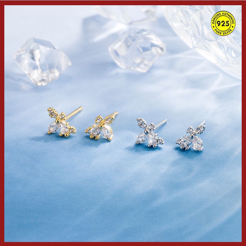 Anting Bahan Sterling Silver Aksen Zircon Untuk Wanita