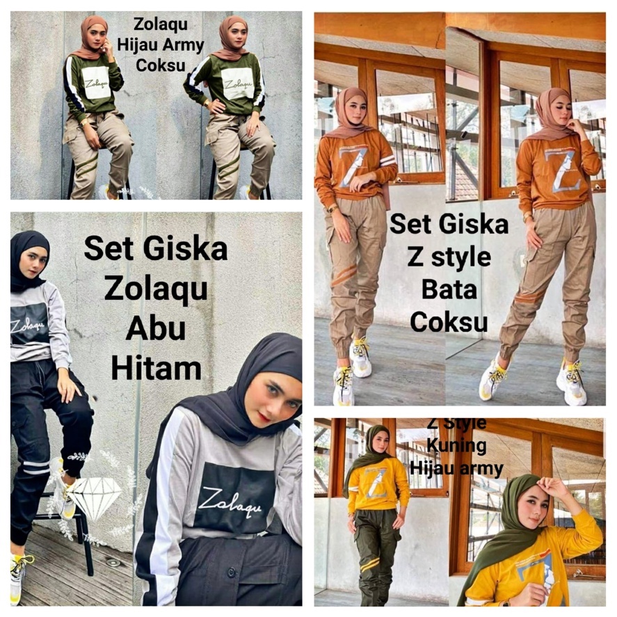 Pakaian Set Wanita Murah Kekinian/Set Giska Z Style Dan Set Giska Zolaqu All Size/Matt Babyterry Mix Moscrepe