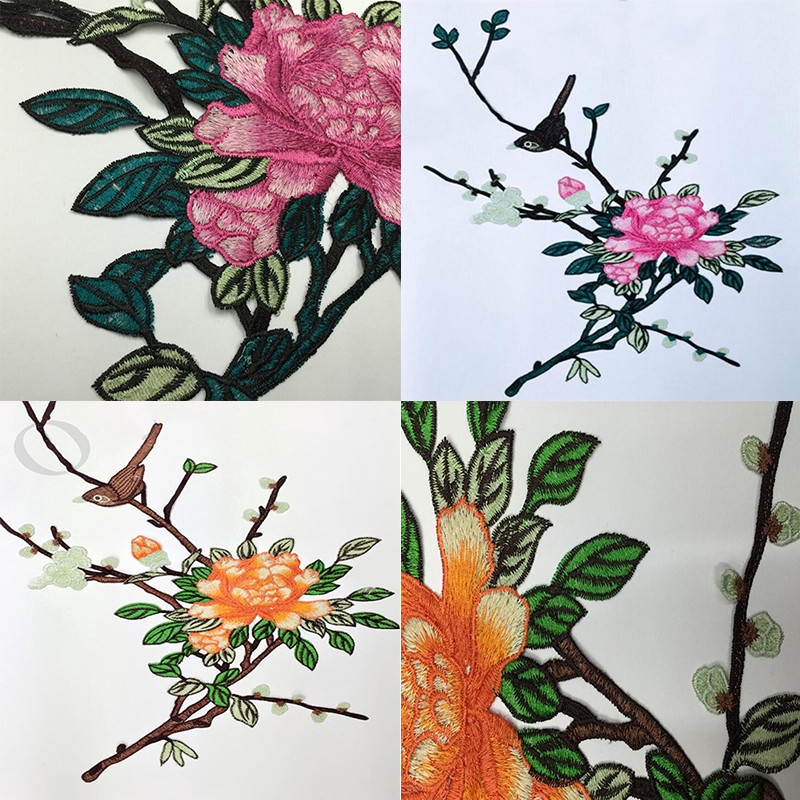 Stiker Kain Bordir Motif Bunga Peony Dan Burung Tanpa Lem Stiker Kain Bordir Motif Bunga Peony Dan Burung Tanpa Lem