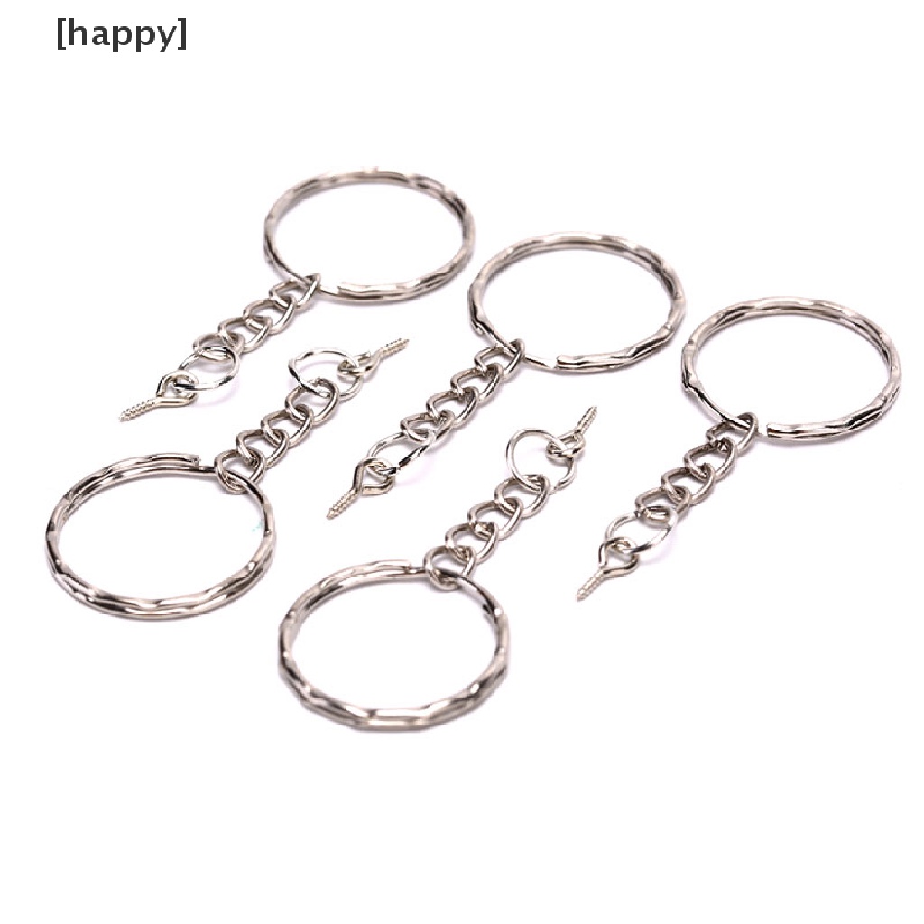 HA 40Pcs Polished Key ring Screw Eye Short Chain Split Ring Connector DIY Jewelry ID