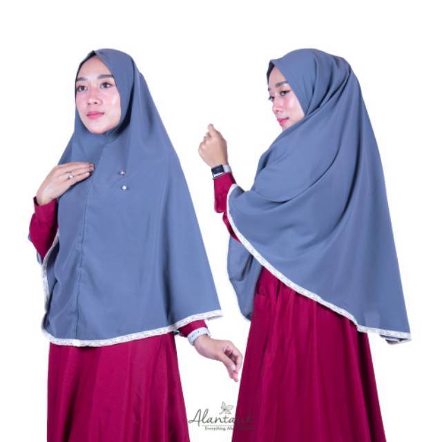 Alantasik - jilbab wolfis non pet lace khimar syari wollpeach L R.18