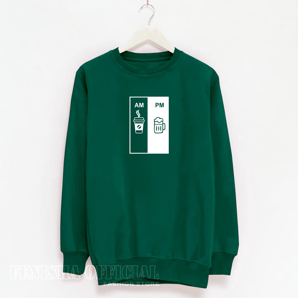 FenishaStore AM PM sweater crewneck Oversize Wanita Size M,L,XL,XXL Bisa Bayar Ditempat COD