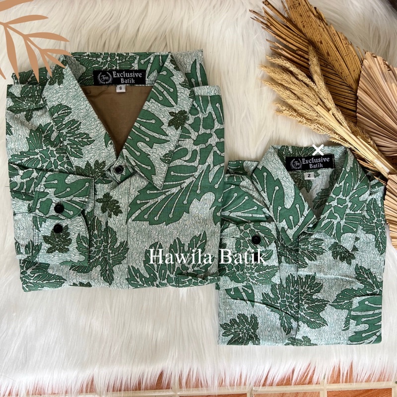 Kemeja Batik Couple Ayah dan Anak Premium Hijau Sage