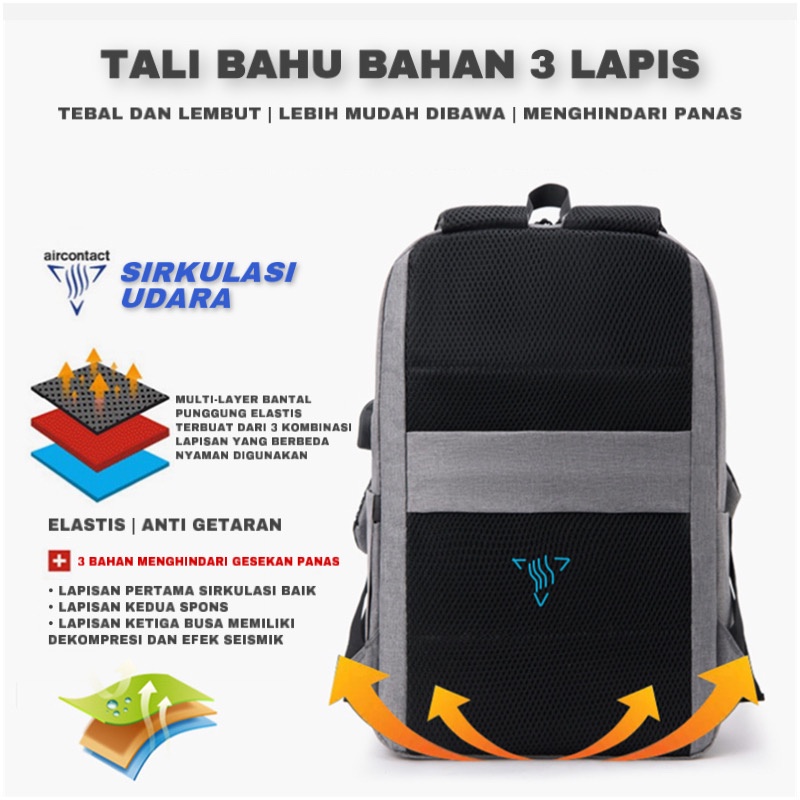 Bopai Tas Punggung Ransel Pria USB Charger Backpack Kuliah Fashion t Ransel Laptop Kerja Tas Sekolah Anti Air TR208