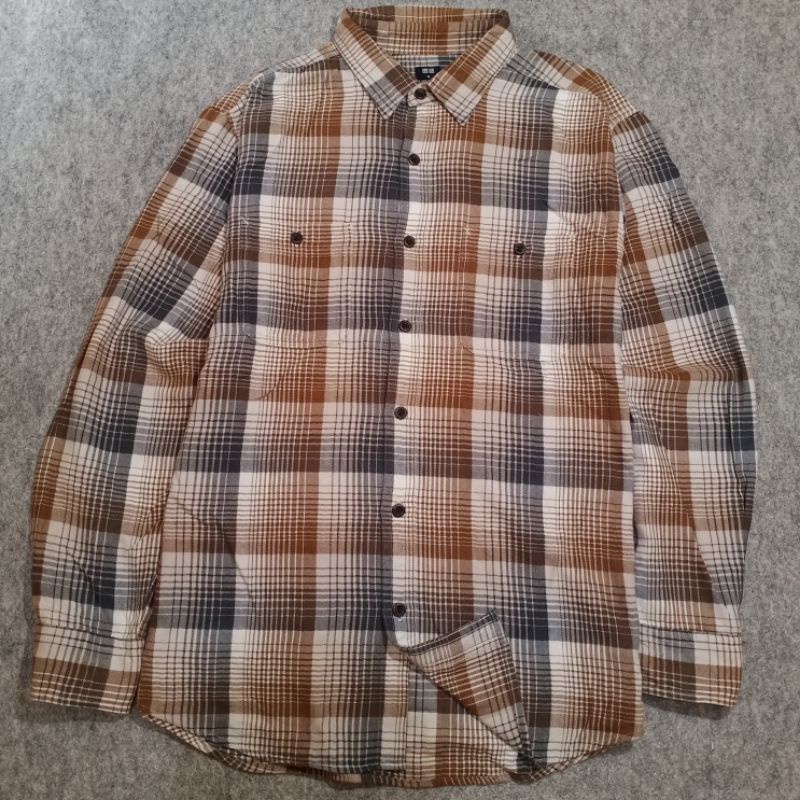 kemeja flannel uniqlo plaid veterano outer casual ootd pria murah second branded original