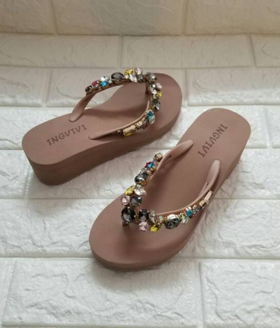 Sandal Jepit INGVIVI Swarovski Wedges 5cm