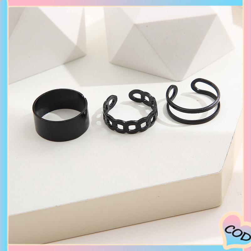 COD❤️ 3 Pcs/set Korea Vintage Jari Cincin Set In Fashion Keren Punk Knuckle Cincin untuk Pria Wanita Hip Hop Perhiasan-A.one