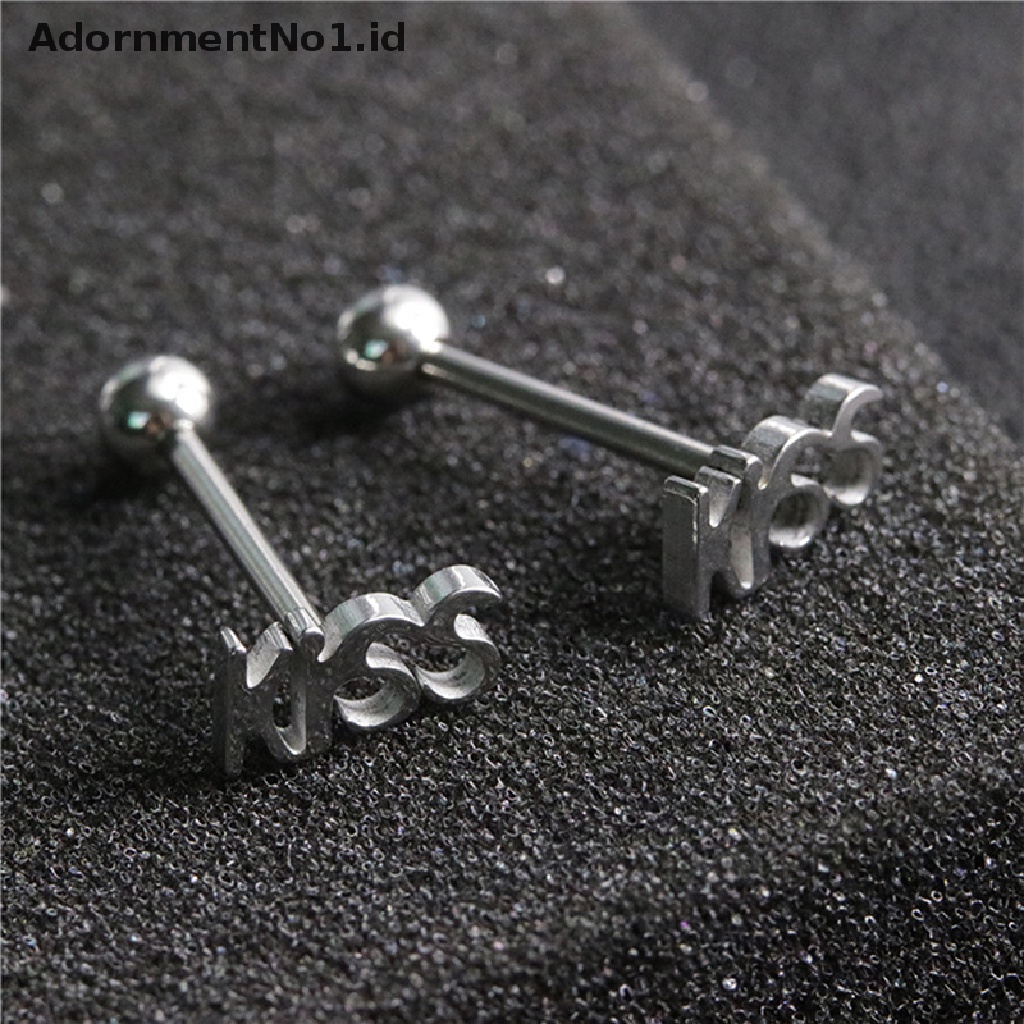 (AdornmentNo1) Cincin Tindik Lidah / Tubuh Bahan Stainless Steel Desain Barbell Gaya Punk Untuk Pria / Wanita