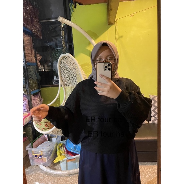 ZIKA batwing | sweater oversize | blouse rajut | lasperal fashion wanita | pakaian wanita-Hitam