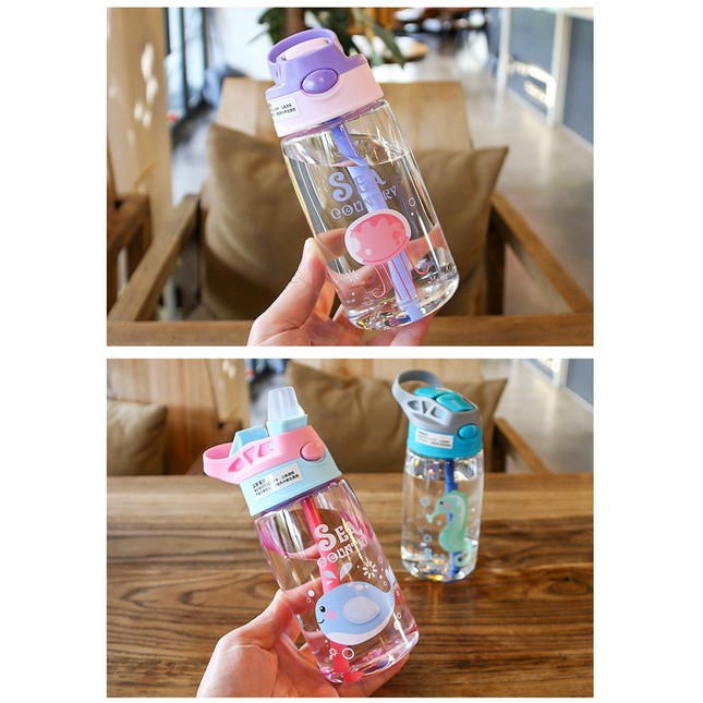 Botol Air Minum Anak Sedotan Motif Animal Sea Country 480ML - Botol Minum Animal Sea dengan Sedotan -  Botol Anak Animal - Botol Minum Animal Sea