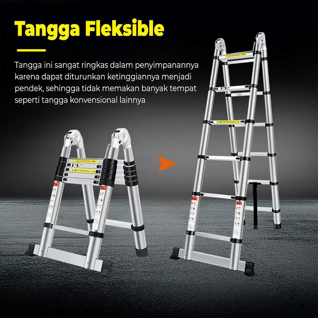 Tangga Lipat Aluminium Teleskopik 3.8M (1,9M+1,9M)  Single Telescopic Ladder 3.8 M - V5A1 Megahomedecor Tangga Lipat Multifungsi