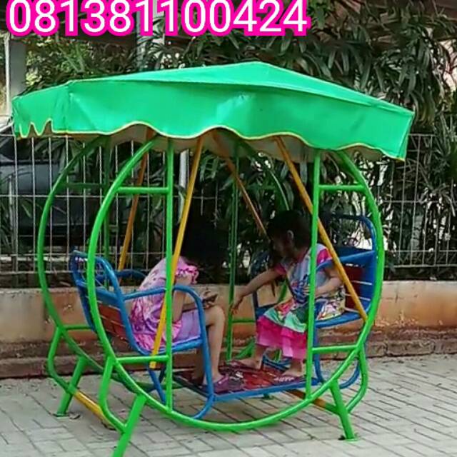 Ayunan besi anak mainan anak ayunan bulat 60 ayunan taman dengan tenda free ongkir jkt dn bekasi