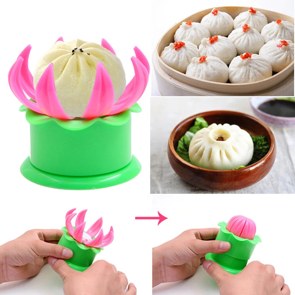 Cetakan Bakpao Bentuk Bunga Lotus / Dumpling Steam Bun Maker / Alat Bantu Pembuat Bakpau Roti Kukus Pangsit Bahan PP Food Grade