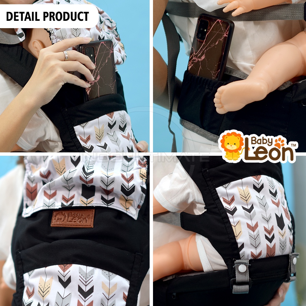 5in1 Way BY-6080 Gendongan Hipseat Bayi BABY LEON + Penutup Kepala Gendongan Bayi Depan Duduk