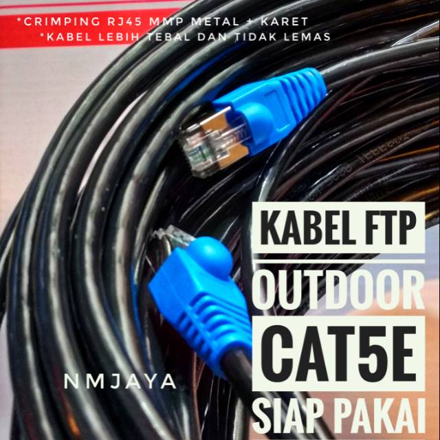 Kabel Lan Outdoor 70 Meter FTP CAT5e Siap Pakai sudah dicrimping rj45 besi dan plugbooth Vascolink Hitam