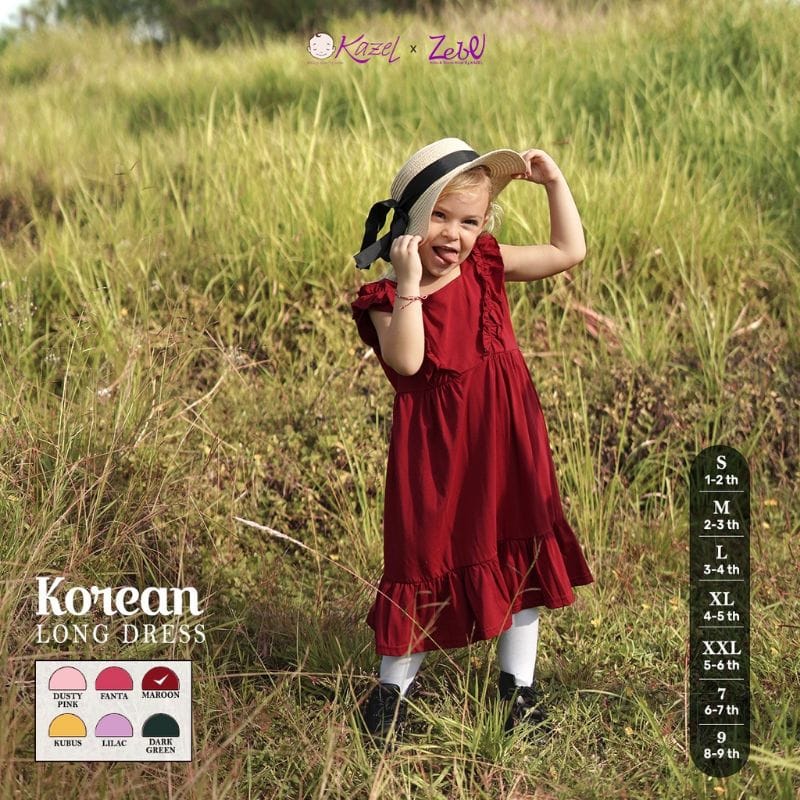 Kazel x Zebe Korean Long Dress - Baju Terusan Anak Perempuan  (KZL-KLD) WARNA RANDOM