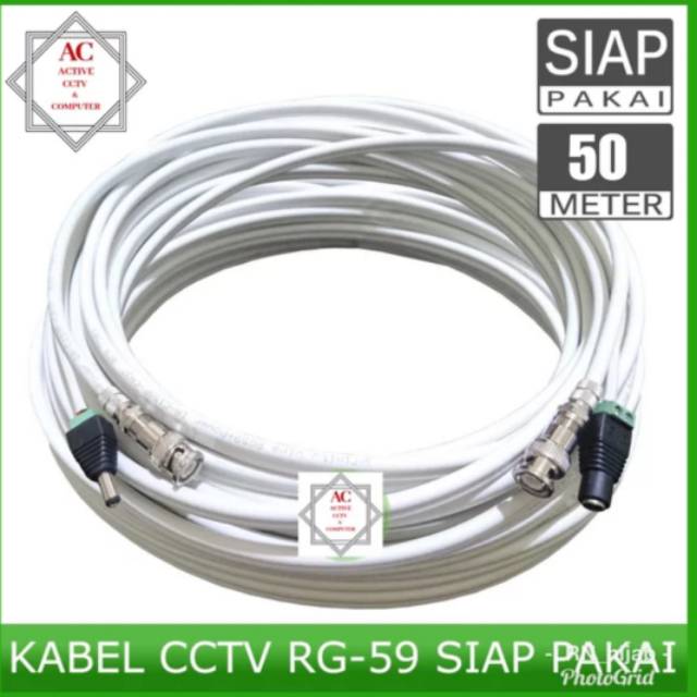 KABEL COAXIAL RG59 PLUS POWER CCTV 50M SIAP PAKAI PLUS CONNECTOR BNC JACK DC MALE FEMALE KOMPLIT 50M